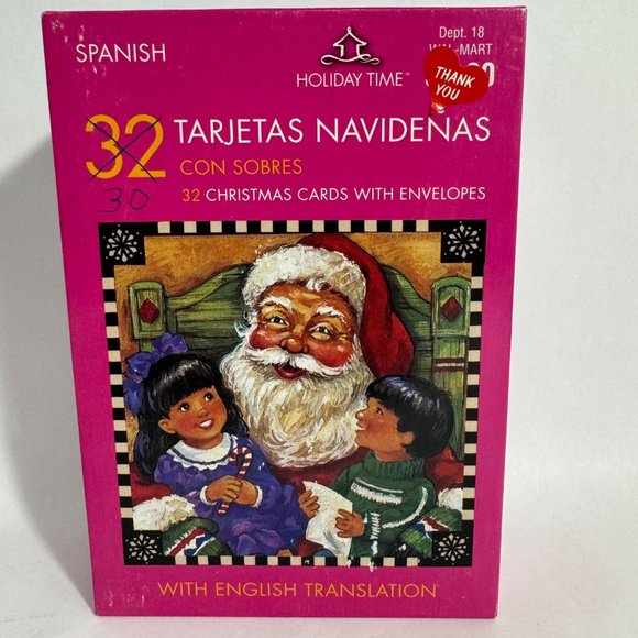 Vintage 30 Spanish Christmas Cards 16 Designs x 2 English Translation Made USA - Picture 3 of 3